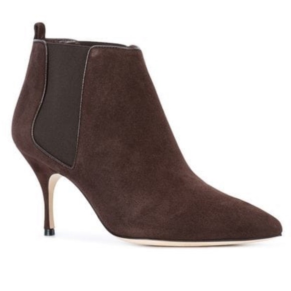 Manolo Blahnik Shoes - MANOLO BLAHNIK Brown Suede Stiletto Ankle Booties